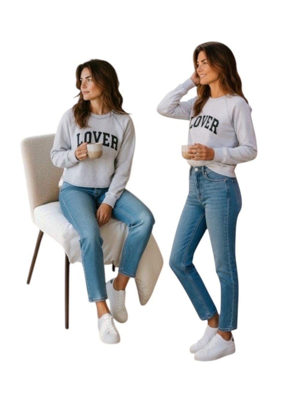 Joyspun Lover Graphic Long-Sleeve Hacci Knit Top Light Gray